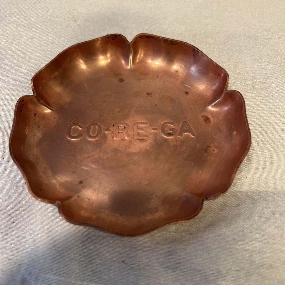 Vintage‎  Copper Ashtray/Dish with Advertising CO-RE-GA Chemical Co.  4" Rare!